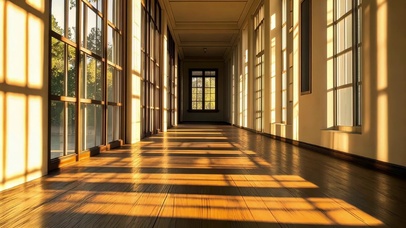 宁静无人校园阳光走廊