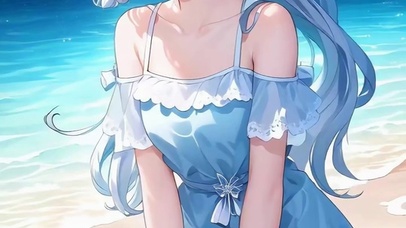 「夏日海滩银发少女」