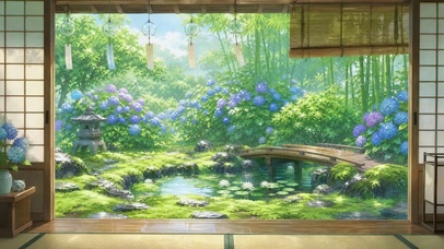 夏季荷塘庭院