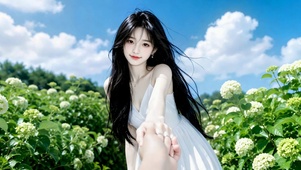 白裙花田少女