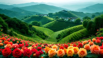 绿色护眼山中鲜花