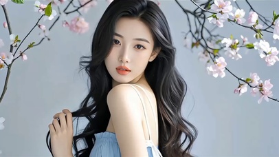 人面桃花相映红长发美女