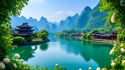 绿色护眼山水小镇
