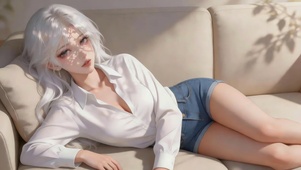 沙发上白发女孩