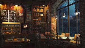 温馨雨夜咖啡店