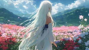 花海中的长发美女