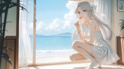 可爱海边棒棒糖女孩