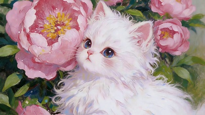 芍药花间萌猫