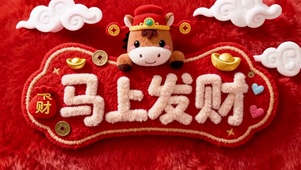 马上发财可爱毛绒新年壁纸