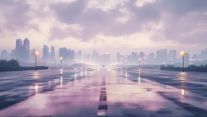 阴雨天气粉紫色飞机场