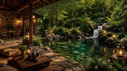 森林溪潭庭院