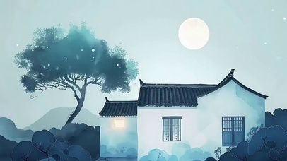 古风简约房屋树木