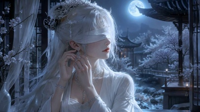蒙眼古风白发少女
