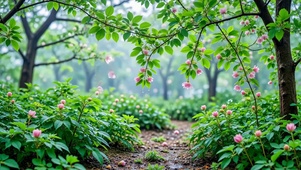 清晨雨中花园