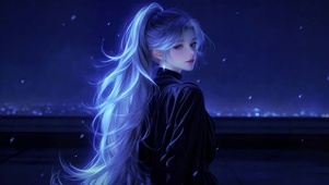 夜色天台银发酷飒美少女