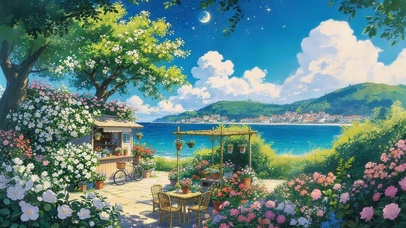 治愈傍晚海边鲜花