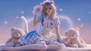 蓝白女仆装猫耳少女