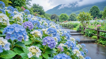 护眼雨天绣球花