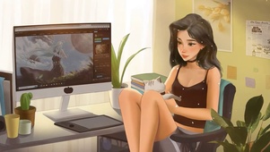 少女撸猫