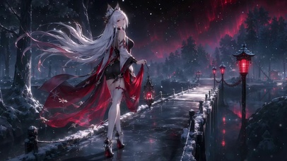 雪夜提灯狐耳二次元美少女