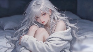 银发慵懒白毛衣二次元美少女