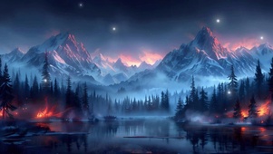 夜空高山雪景