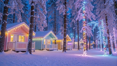 护眼冬夜雪林彩屋