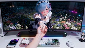 蓝发花海雷姆穿越屏幕与主人互动