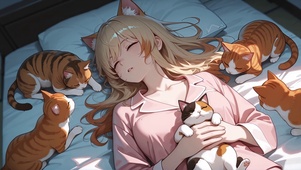 猫咪相伴的酣眠时光