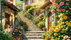 巷里石阶花开