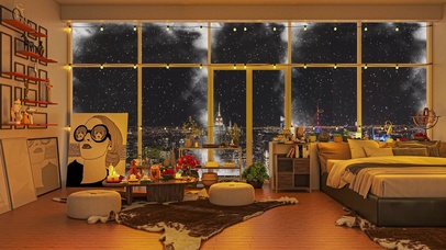 唯美雪天都市夜景房间