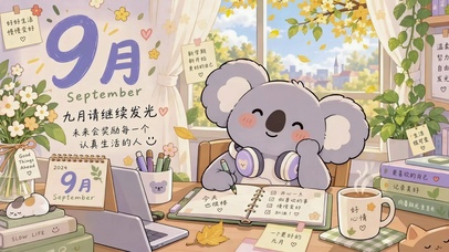 九月考拉治愈学习动态壁纸