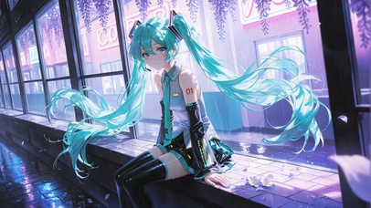 雨天窗边的少女初音未来
