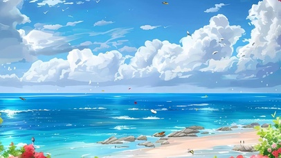 窗外海边树木带鱼屏