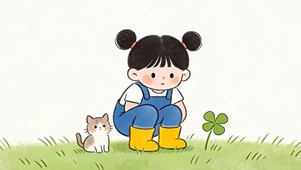 女孩与猫咪带鱼屏