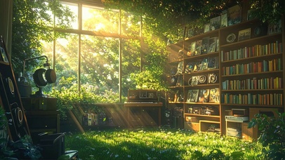 绿色氧气草地书房窗台