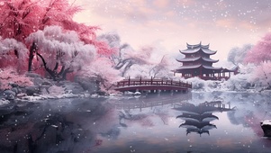 湖边古亭美景