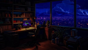 城镇雨夜房间