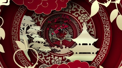 4K剪纸新春春节红色C10