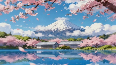 樱花湖畔雪山