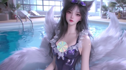 泳池猫耳朵女孩