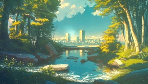 清新静谧阳光森林溪流