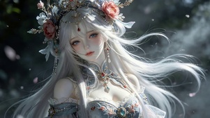 银发花饰少女