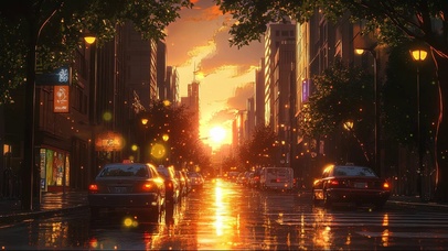 城市黄昏落日静谧街道