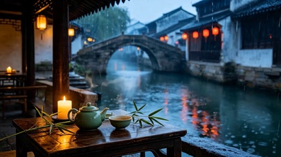 江南水乡雨景