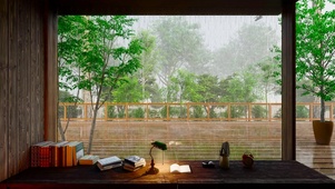 雨天书房木屋外
