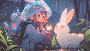 雨淋女孩和兔子