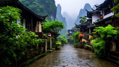 雨中古镇