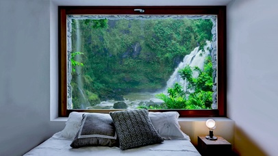 窗外森林瀑布4k