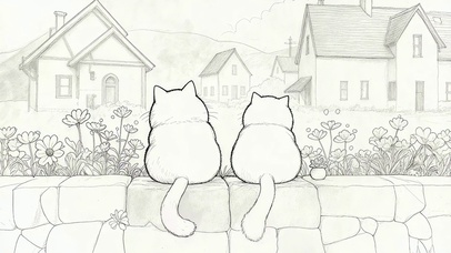 简约线稿情侣猫咪